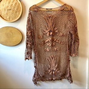 Boho brown lace swim cover up